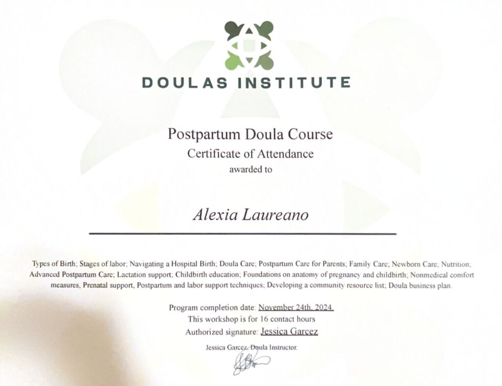 Certificate of Completion for Professional Doula Training